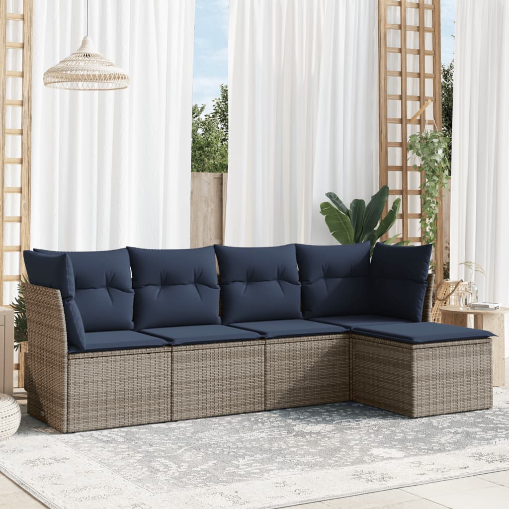 5-dijelni set vrtnih sofa od poliratana s jastucima sivi