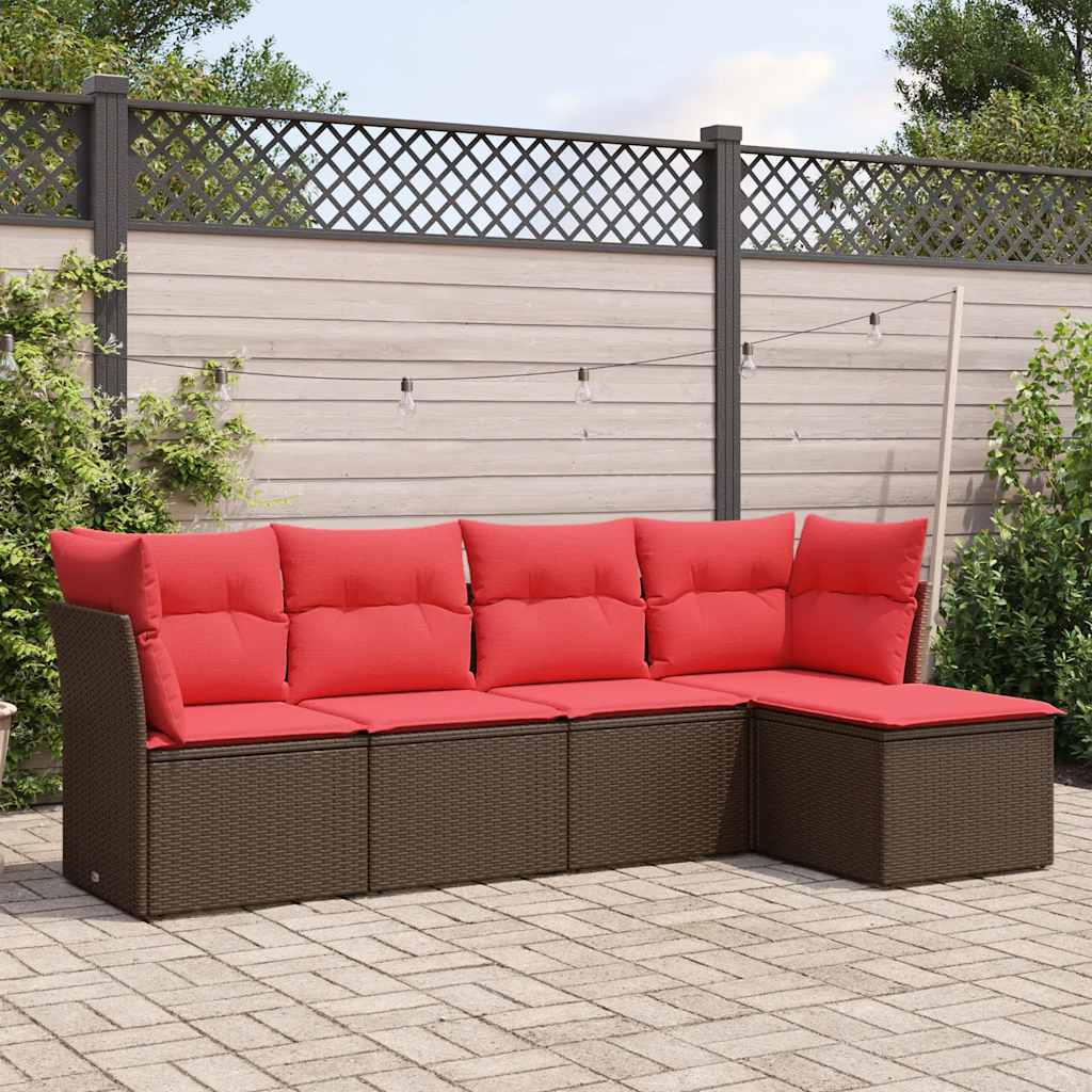 vidaXL 5-tlg. Garten-Sofagarnitur mit Kissen Braun Poly Rattan