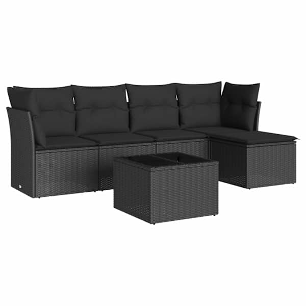 vidaXL 6-osaline aiadiivani komplekt patjadega, must, pol&uuml;rotang