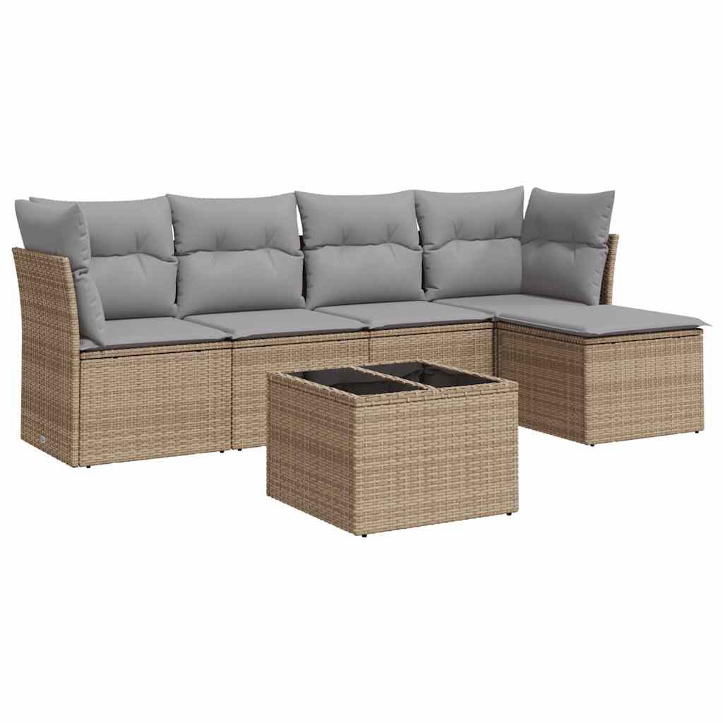 Thumbnail - vidaXL 6-tlg. Garten-Sofagarnitur mit Kissen Beige Poly Rattan