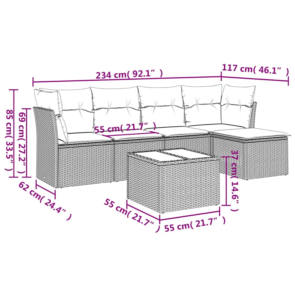 Set mobilier grădină cu perne, 6 piese, gri, poliratan 3217570 - imagine 3