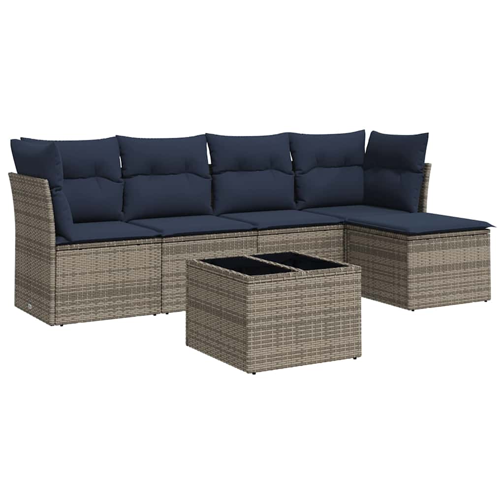 Thumbnail - vidaXL 6-tlg. Garten-Sofagarnitur mit Kissen Grau Poly Rattan