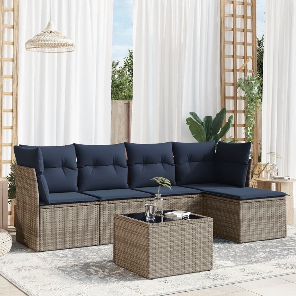 6-dijelni set vrtnih sofa od poliratana s jastucima sivi