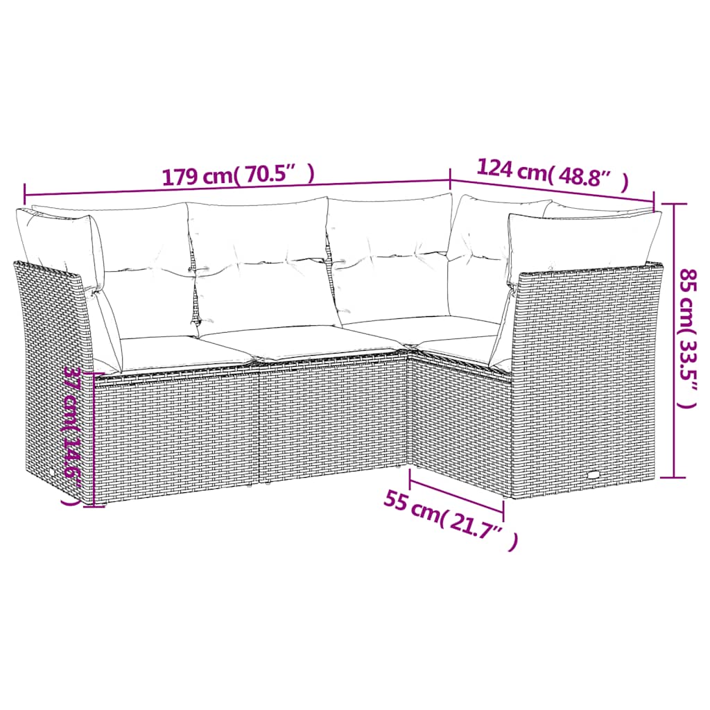 Set mobilier de grădină cu perne, 4 piese, negru, poliratan 3217575 - imagine 3