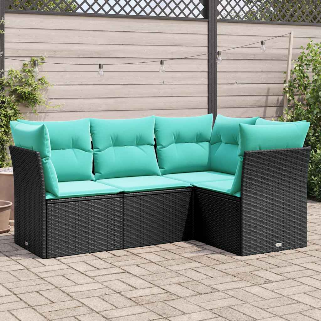 vidaXL 4-tlg. Garten-Sofagarnitur mit Kissen Schwarz Poly Rattan