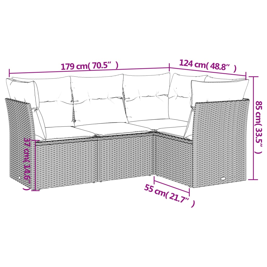 Set canapele de grădină, 4 piese, cu perne, bej, poliratan 3217579 - imagine 3