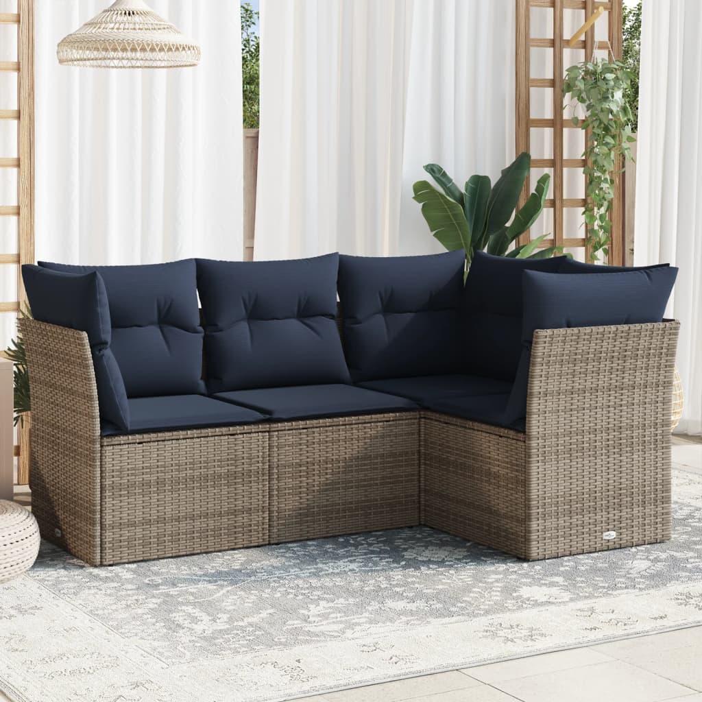 4 Piece Patio Sofa Set with Cushions Gray Poly Rattan