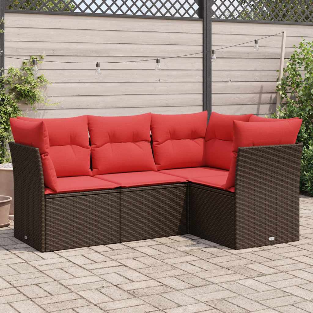 vidaXL 4-tlg. Garten-Sofagarnitur mit Kissen Braun Poly Rattan
