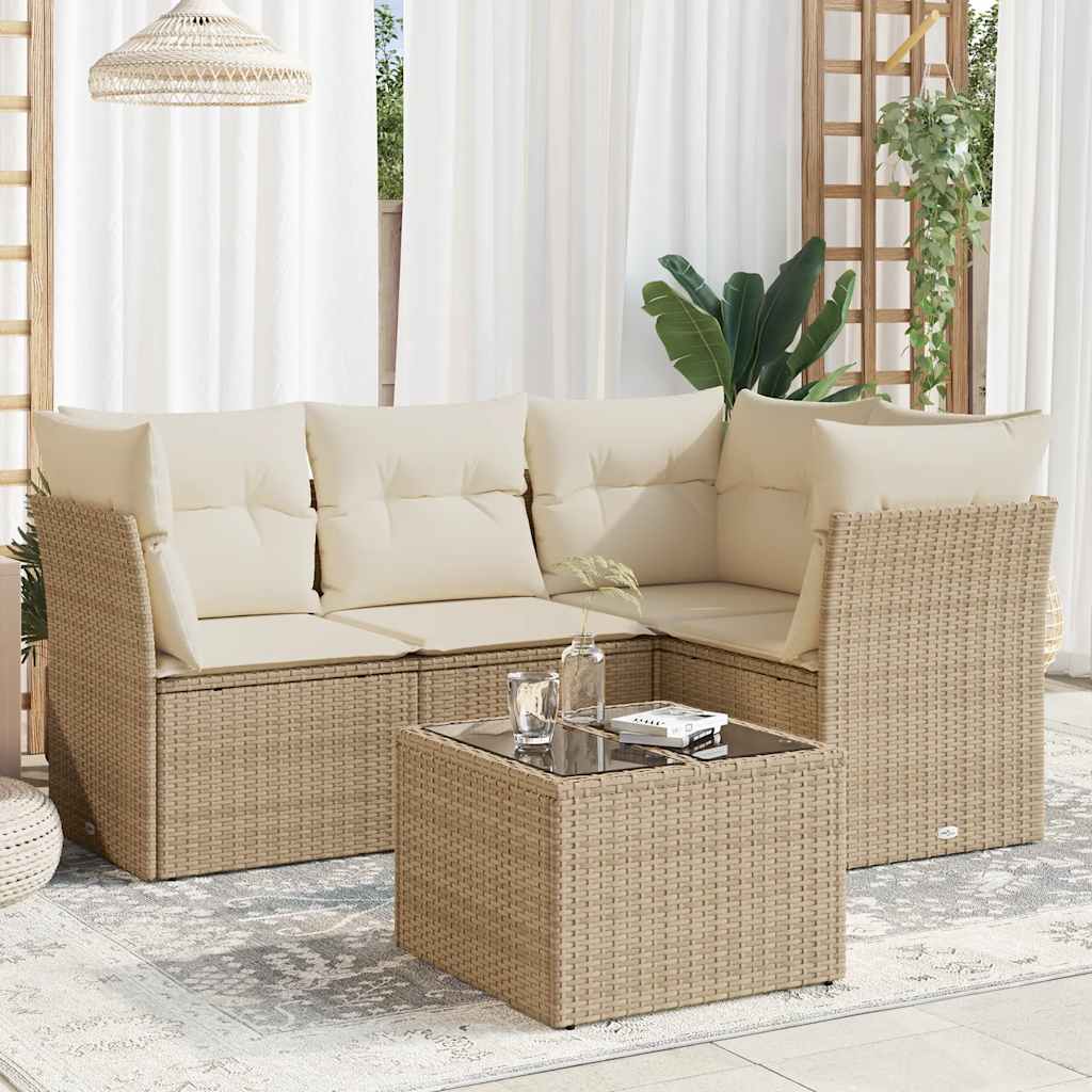 vidaXL Set canapele de grădină cu perne, 5 piese, bej, poliratan