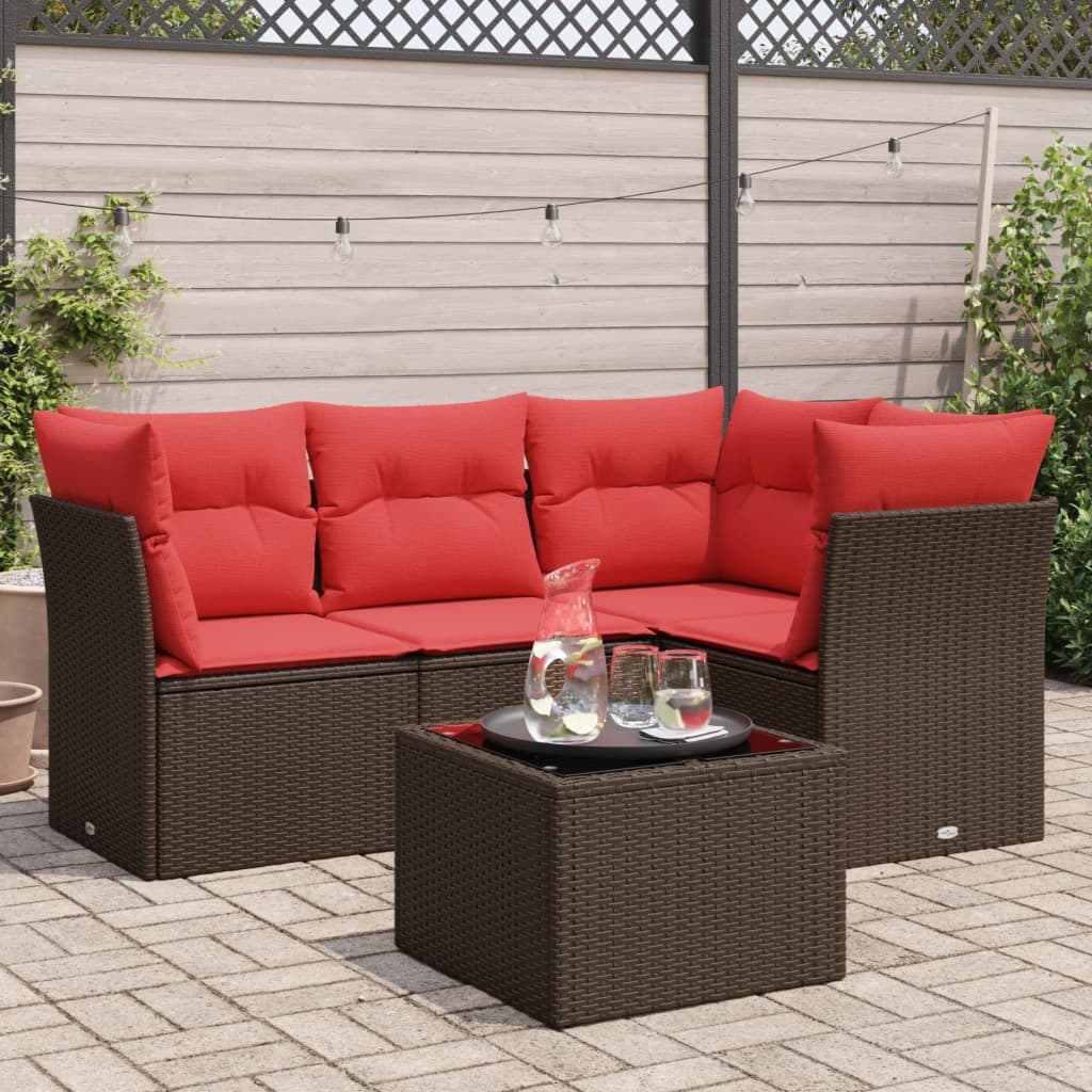 vidaXL 5-tlg. Garten-Sofagarnitur mit Kissen Braun Poly Rattan
