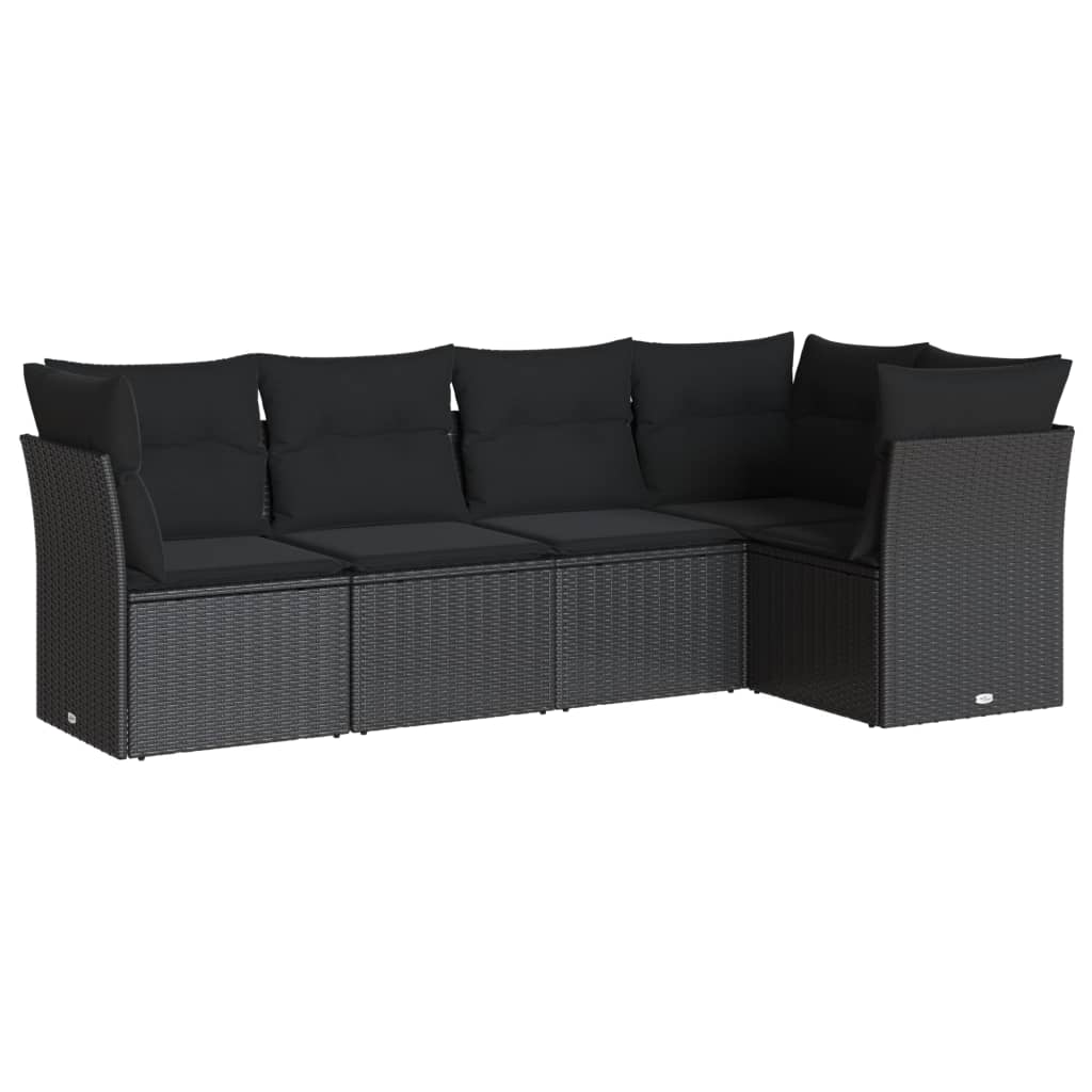 vidaXL Set mobilier de grădină cu perne, 5 piese, negru, poliratan