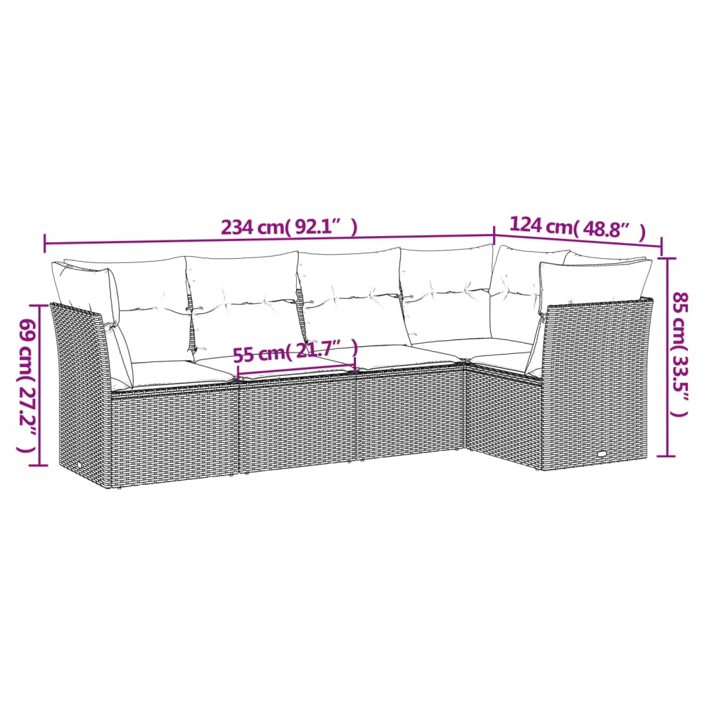 vidaXL 5-delige Loungeset met kussens poly rattan grijs afbeelding