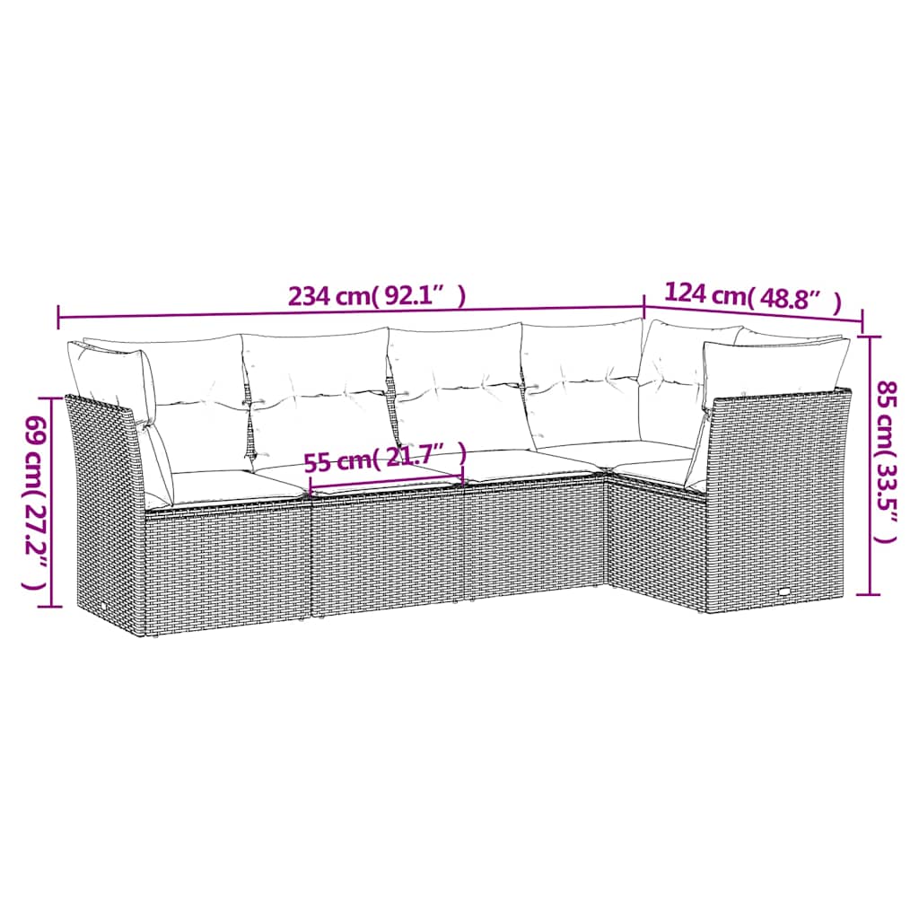 Set canapele de grădină cu perne, 5 piese gri deschis poliratan 3217602 - imagine 3