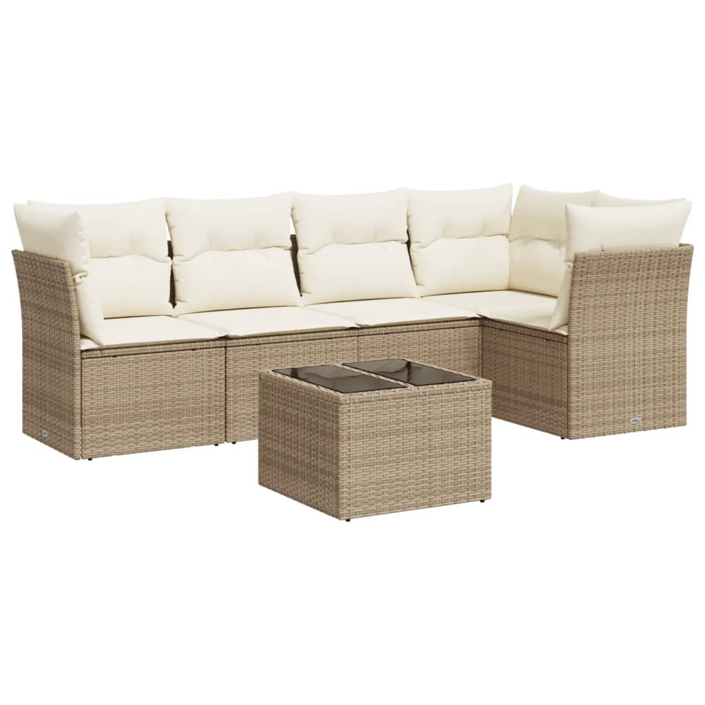 Thumbnail - vidaXL 6-tlg. Garten-Sofagarnitur mit Kissen Beige Poly Rattan