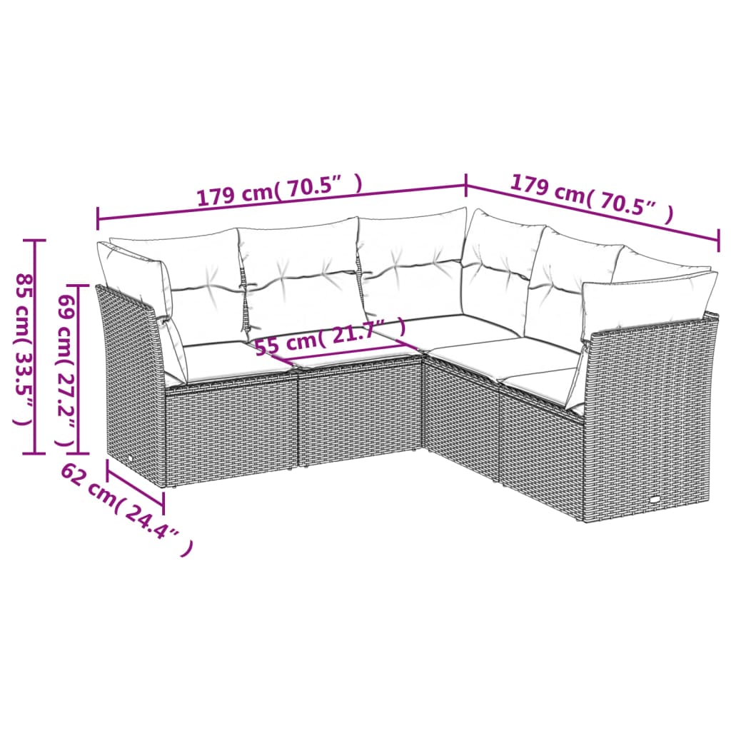 vidaXL Set mobilier de grădină cu perne, 5 piese, negru, poliratan