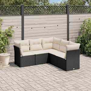 Vrtna sedežna garnitura 5-delna z blazinami črn poli ratan