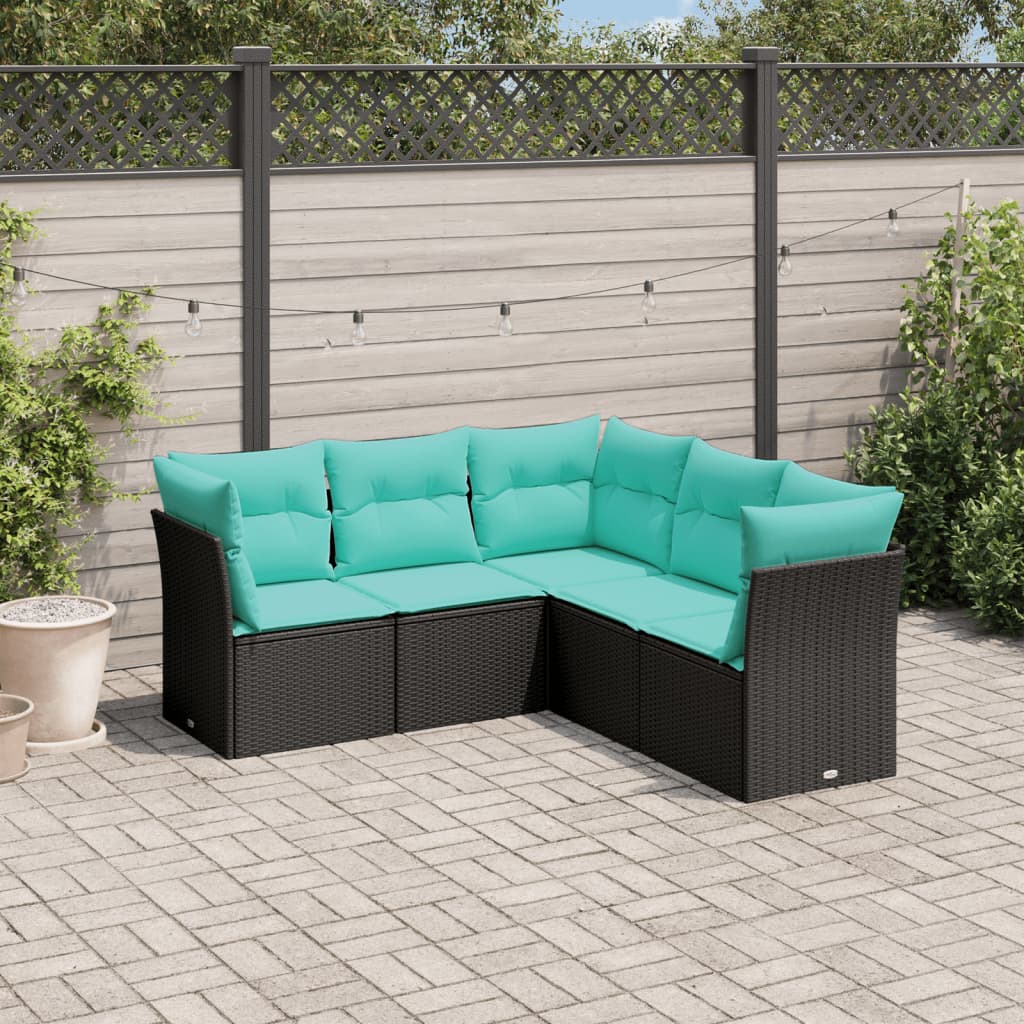 Garden Sofa Set Black PE Rattan 5 Piece Modular Garden ...