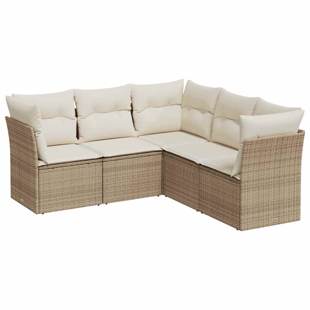 Thumbnail - vidaXL 5-tlg. Garten-Sofagarnitur mit Kissen Beige Poly Rattan