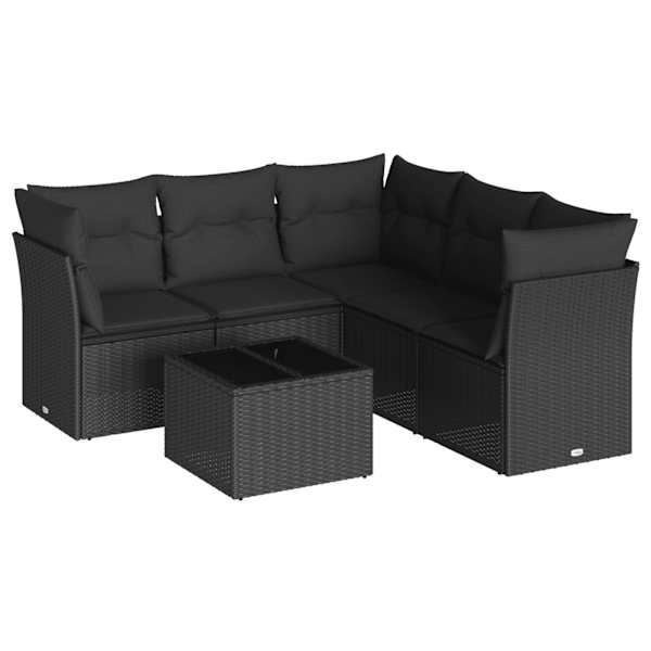 vidaXL 6-osaline aiadiivani komplekt patjadega, must, pol&uuml;rotang