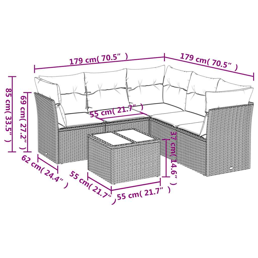 Set mobilier de grădină cu perne, 6 piese, negru, poliratan 3217625 - imagine 3
