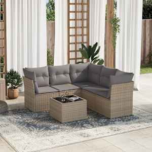 Vrtna sedežna garnitura 6-delna z blazinami bež poli ratan