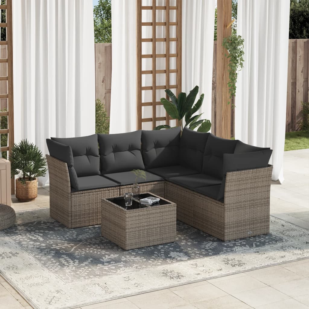 vidaXL 6-tlg. Garten-Sofagarnitur mit Kissen Grau Poly Rattan