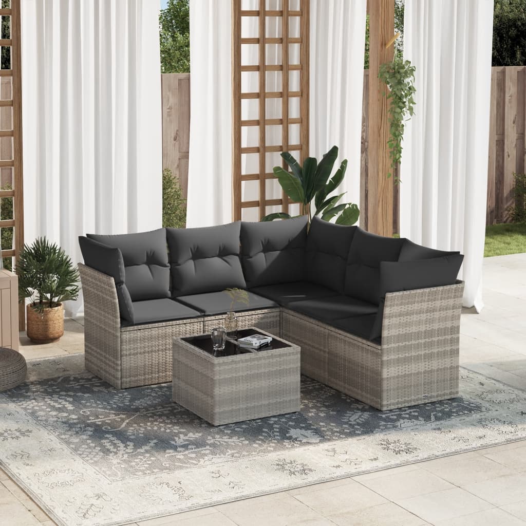 vidaXL 6-tlg. Garten-Sofagarnitur mit Kissen Hellgrau Poly Rattan