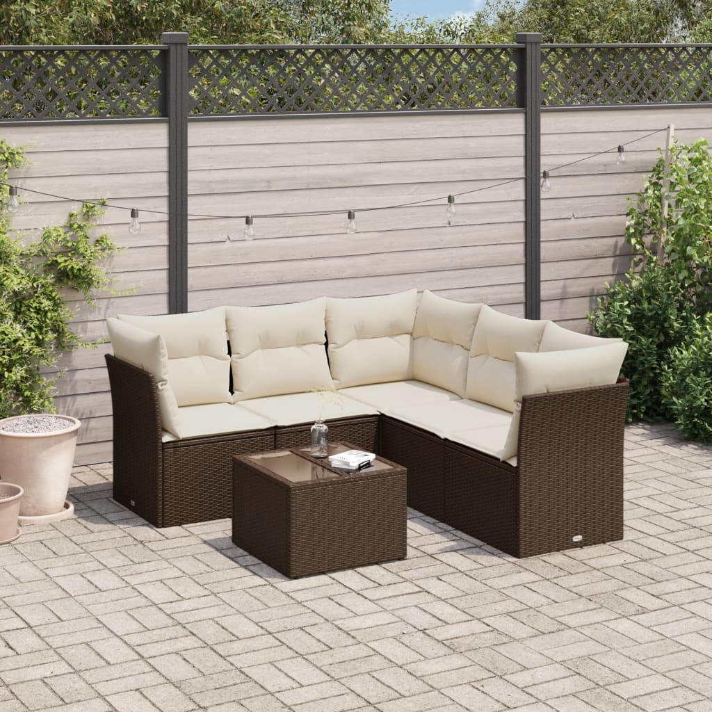 vidaXL 6-tlg. Garten-Sofagarnitur mit Kissen Braun Poly Rattan