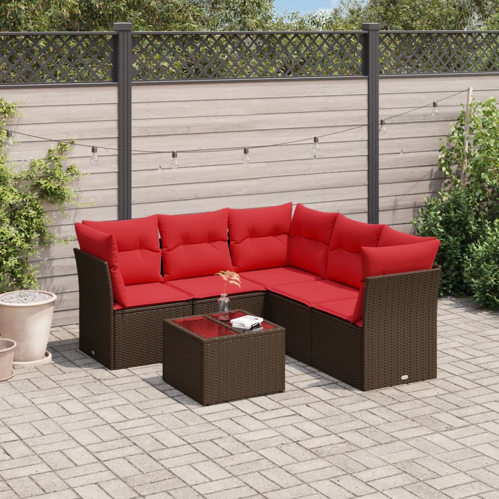 6 Piece Patio Sofa Set with Cushions Brown Poly Rattan