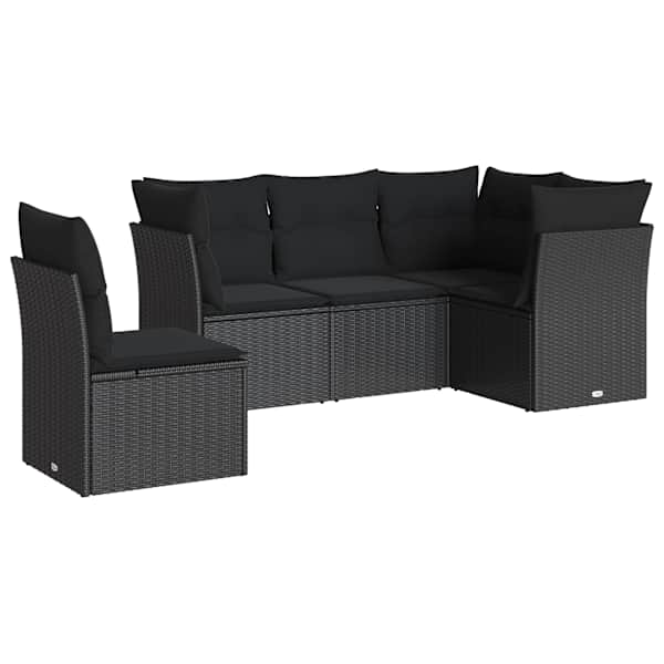 vidaXL 5-osaline aiadiivanikomplekt patjadega, must, pol&uuml;rotang