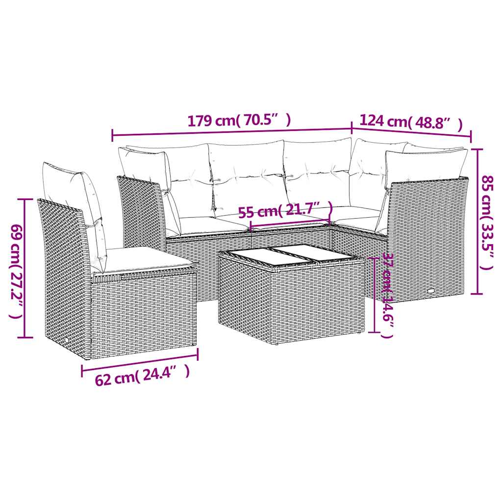 Set mobilier de grădină cu perne, 6 piese, negru, poliratan 3217646 - imagine 3