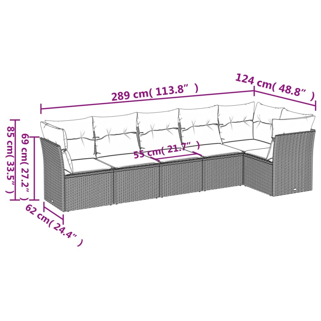 vidaXL 6-delige Loungeset met kussens poly rattan beige afbeelding