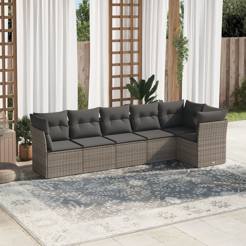 vidaXL 6-tlg. Garten-Sofagarnitur mit Kissen Grau Poly Rattan