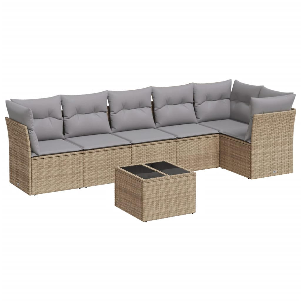 Thumbnail - vidaXL 7-tlg. Garten-Sofagarnitur mit Kissen Beige Poly Rattan