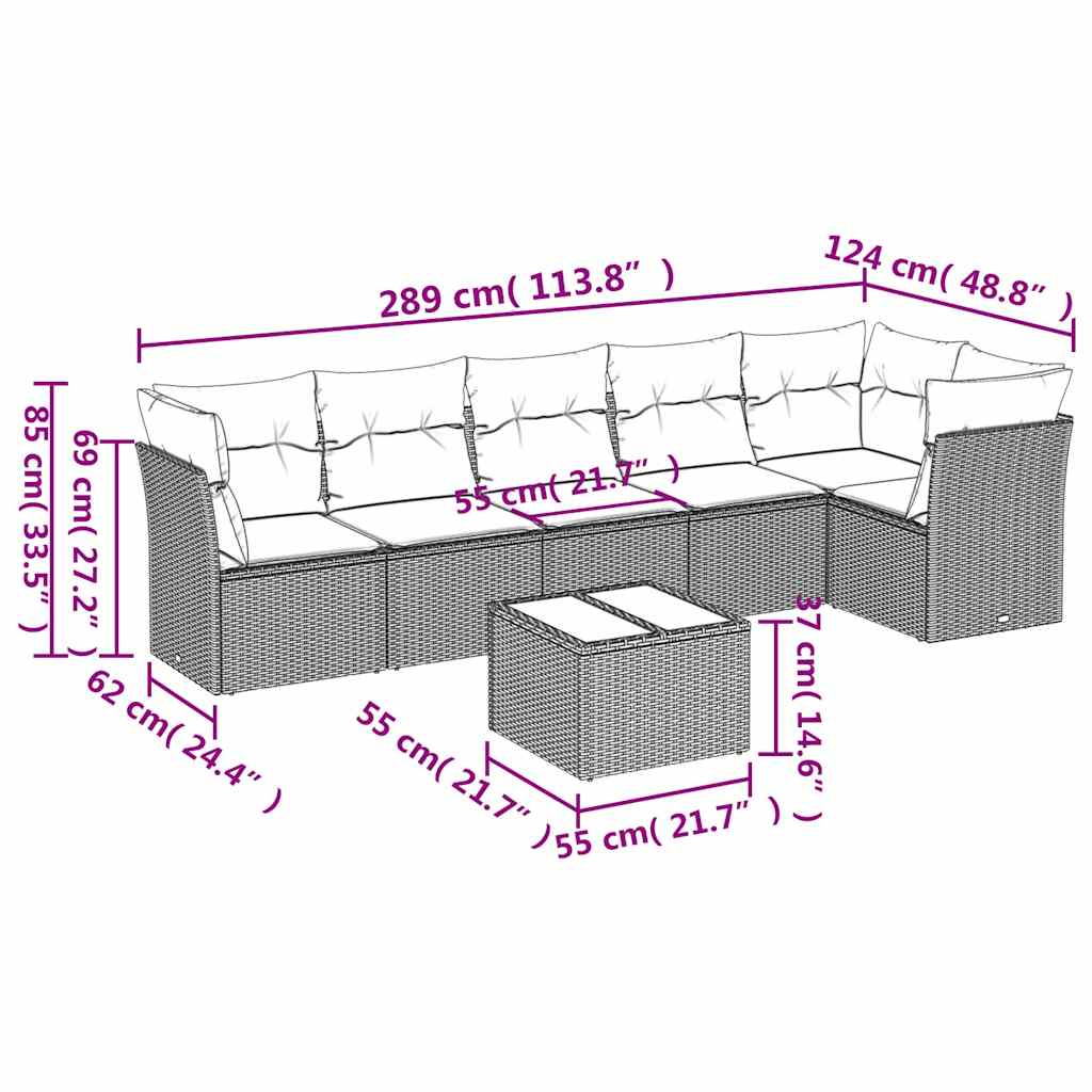 Set canapele de grădină, 7 piese, cu perne, gri, poliratan 3217670 - imagine 3