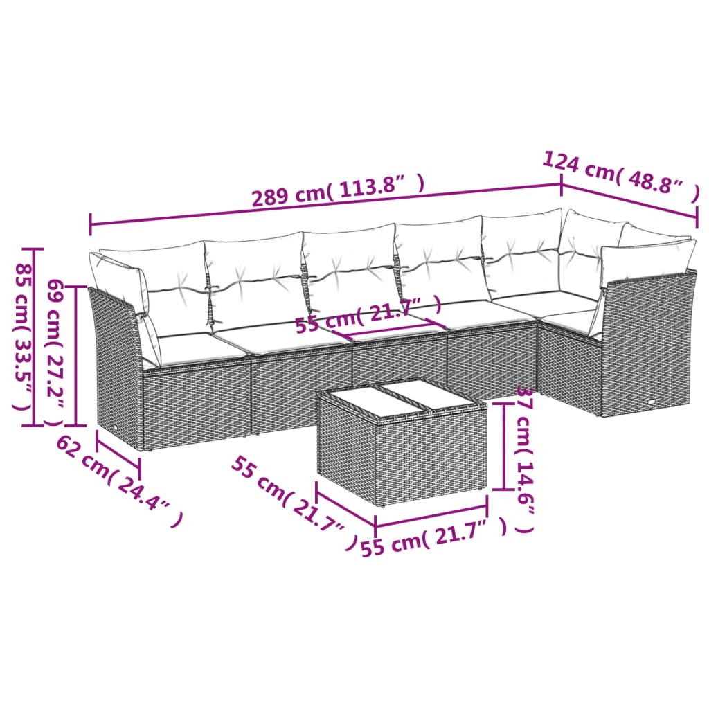 Set canapele de grădină cu perne, 7piese gri deschis poliratan 3217672 - imagine 3