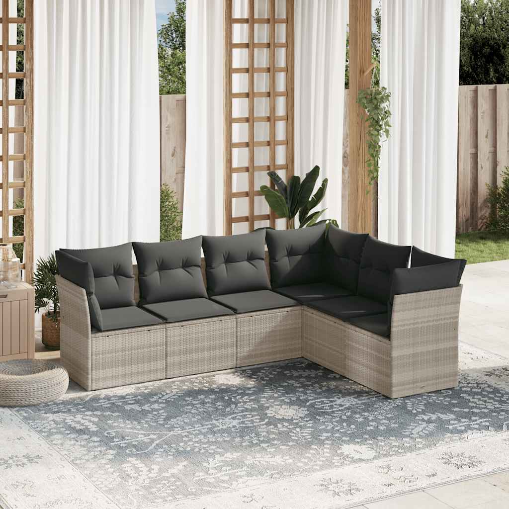 vidaXL 6-tlg. Garten-Sofagarnitur mit Kissen Hellgrau Poly Rattan