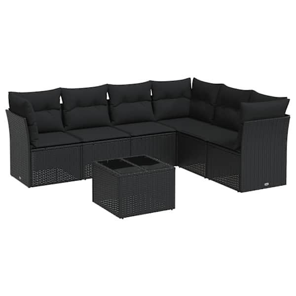 vidaXL 7-osaline aiadiivani komplekt patjadega, must, pol&uuml;rotang