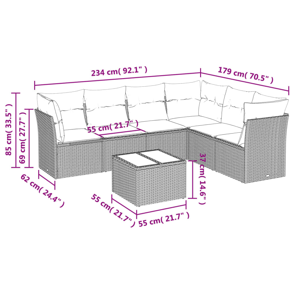 Set canapele de grădină cu perne, 7 piese, negru, poliratan 3217685 - imagine 3