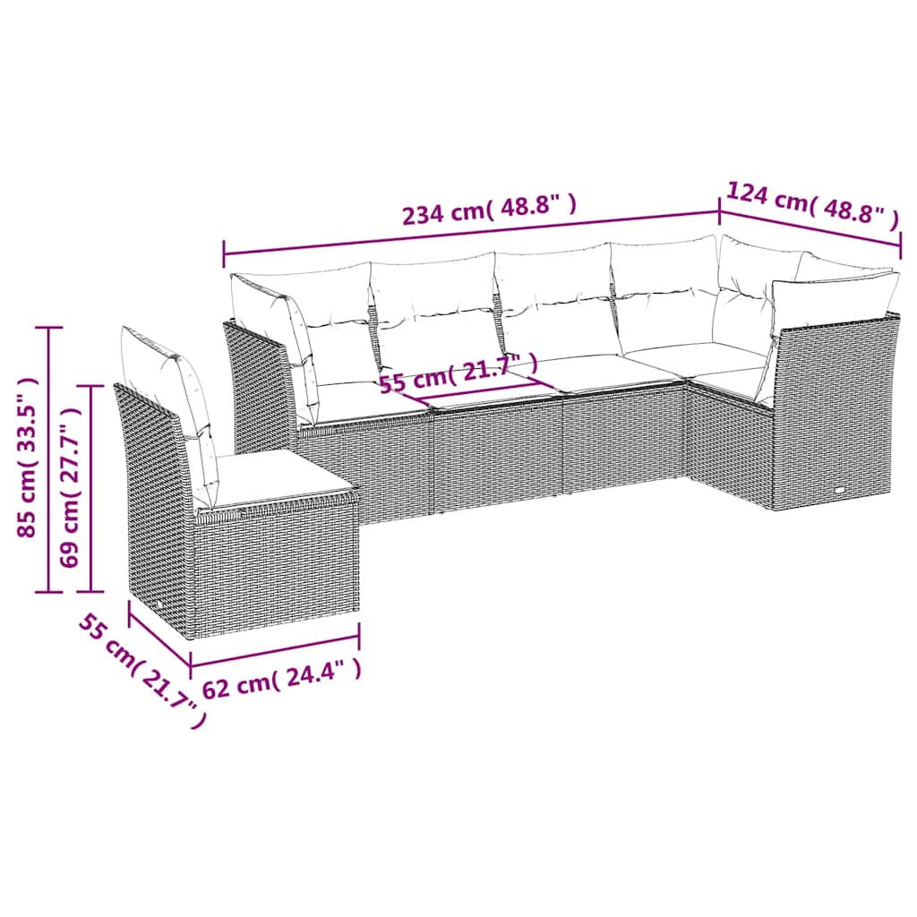 Set mobilier de grădină cu perne, 6 piese, negru, poliratan 3217695 - imagine 3