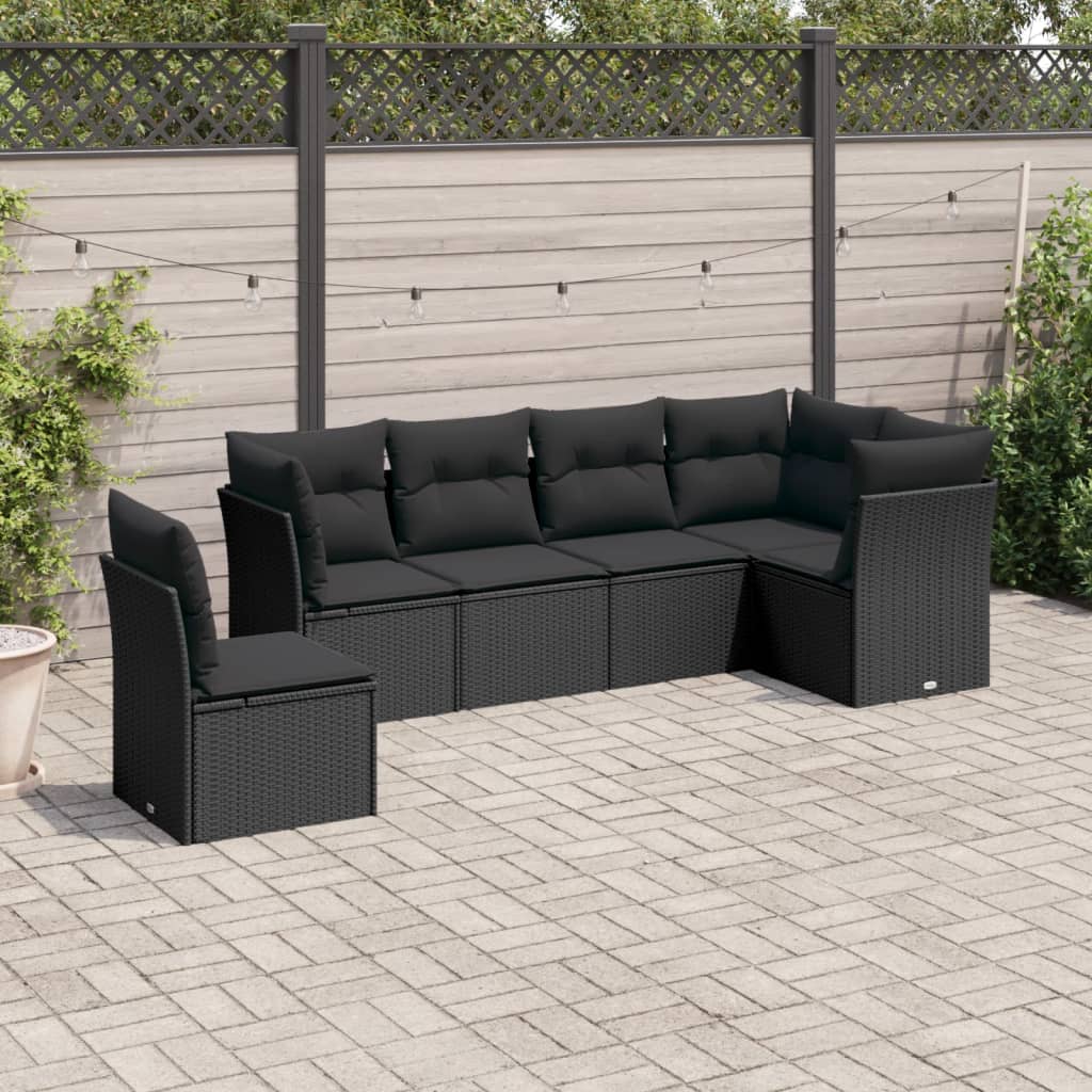 vidaXL 6-tlg. Garten-Sofagarnitur mit Kissen Schwarz Poly Rattan