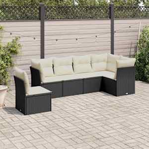 Vrtna sedežna garnitura 6-delna z blazinami črna poli ratan