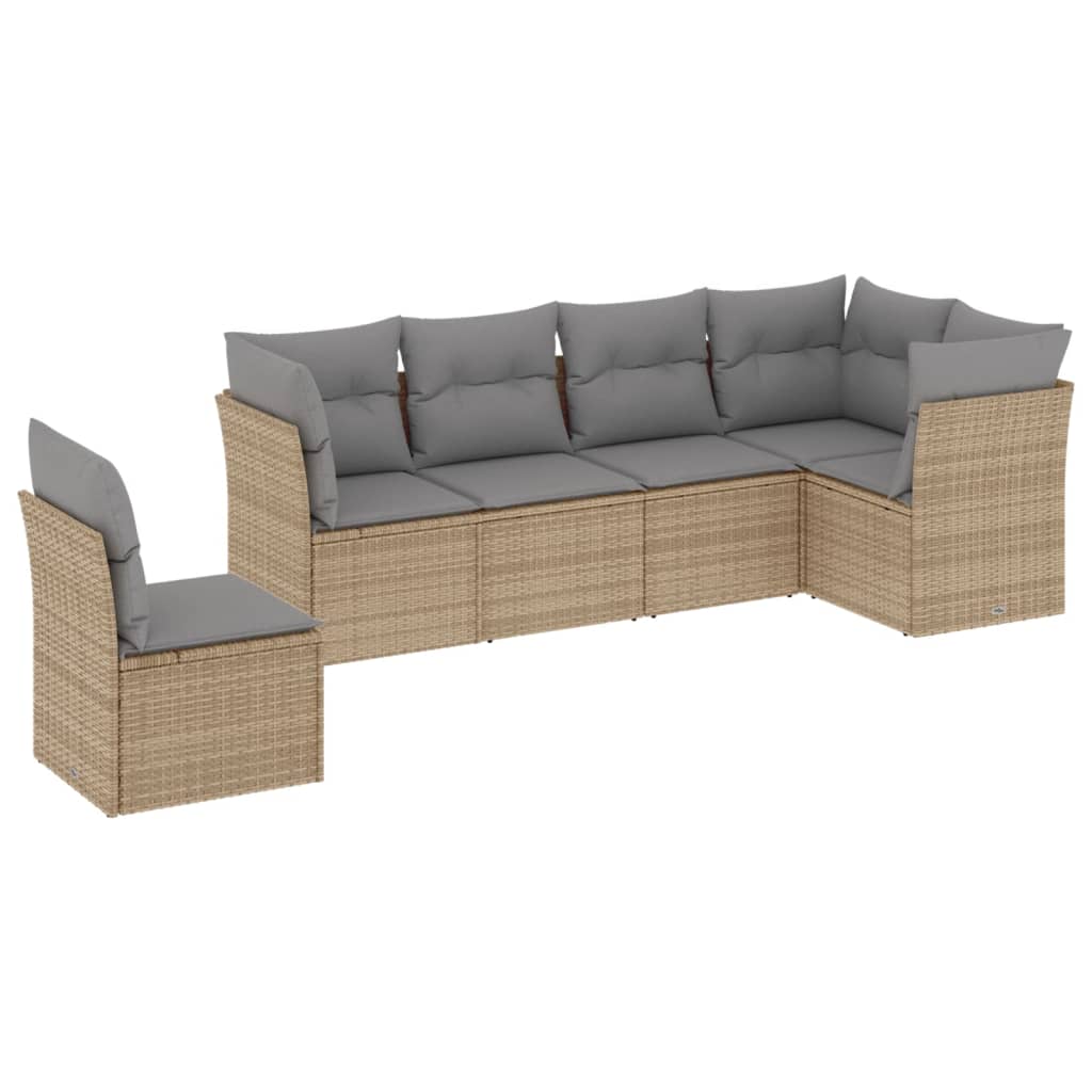 vidaXL 6-tlg. Garten-Sofagarnitur mit Kissen Beige Poly Rattan