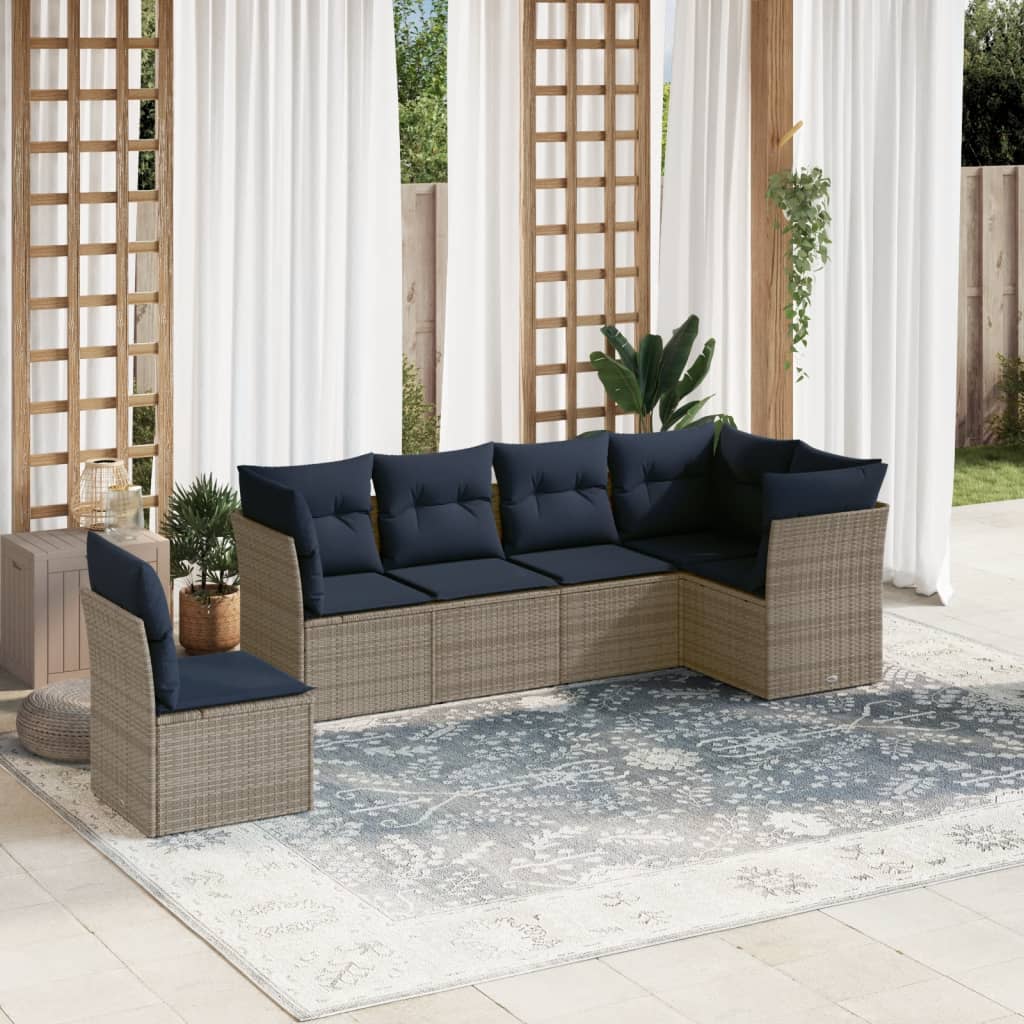 6 Piece Patio Sofa Set with Cushions Gray Poly Rattan