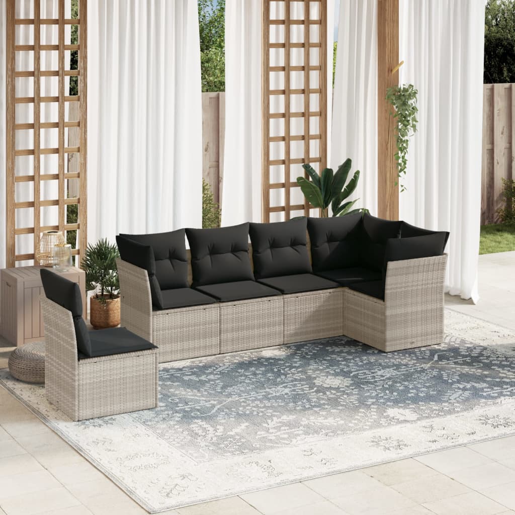 vidaXL 6-tlg. Garten-Sofagarnitur mit Kissen Hellgrau Poly Rattan