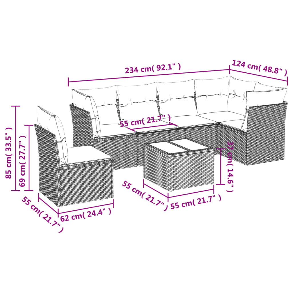 vidaXL 6-delige Loungeset met kussens poly rattan bruin afbeelding