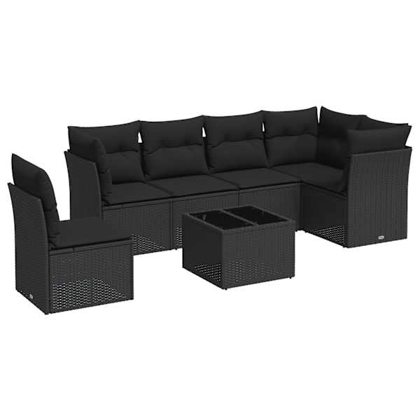 vidaXL 7-osaline aiadiivani komplekt patjadega, must, pol&uuml;rotang