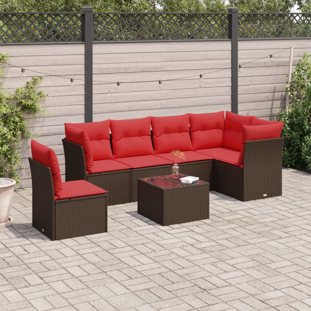 7-tlg. Garten-Sofagarnitur mit Kissen Schwarz Poly Rattan