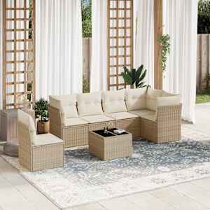 Vrtna sedežna garnitura 7-delna z blazinami bež poli ratan