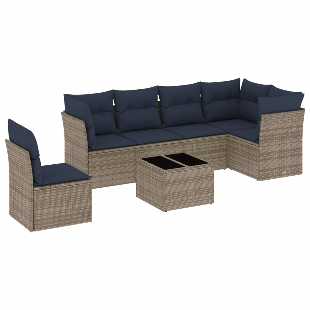 Thumbnail - vidaXL 7-teiliges Gartensofa-Set mit Kissen, grau, Polyrattan
